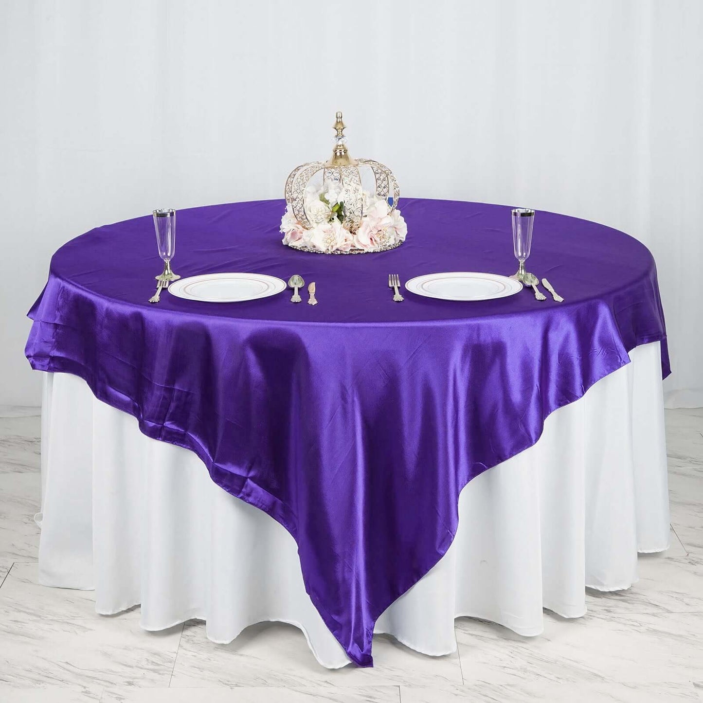 Satin 90"x90" Table Overlay Square Tablecloth Purple - Smooth Finish Table Topper