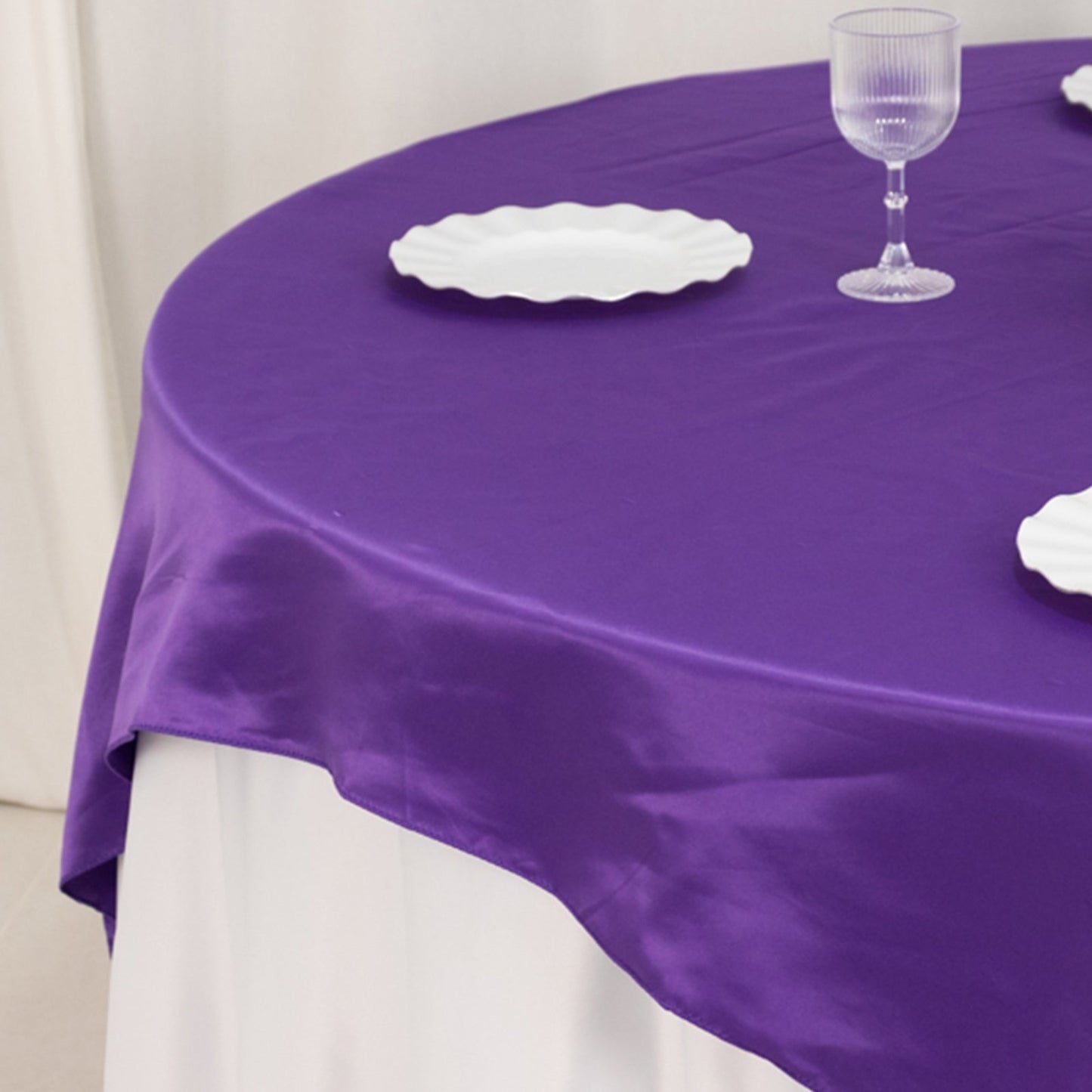 Lamour Satin 72"x72" Table Overlay Square Tablecloth Purple - Smooth Finish Table Topper
