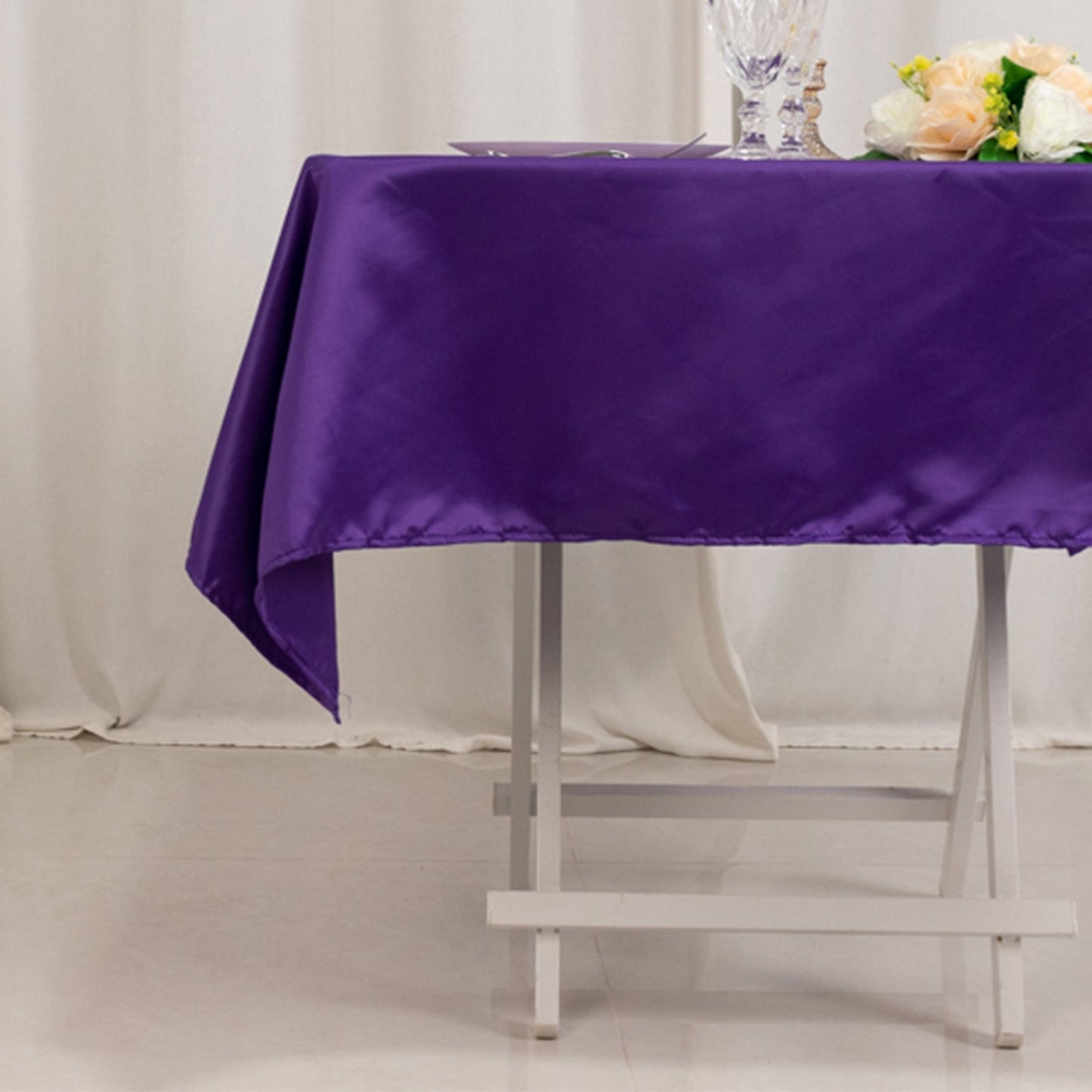 Lamour Satin 54"x54" Square Tablecloth Purple - Durable & Silk-Like Table Cover