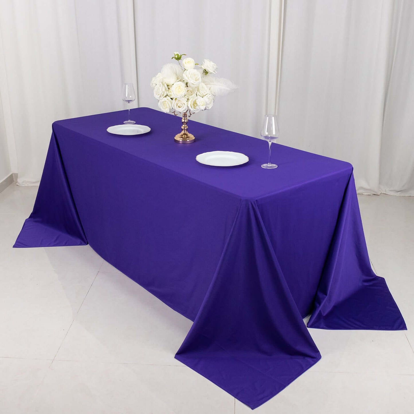 Scuba Rectangular 90"x132" Tablecloth Purple - Wrinkle Free, Stain Resistant & Seamless Table Cover