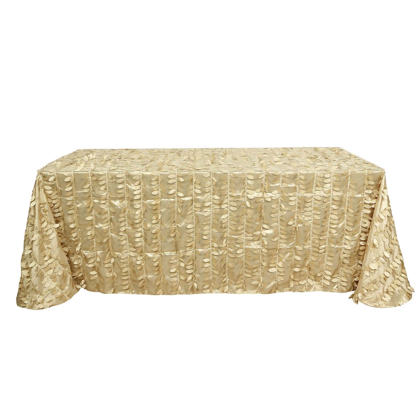 Taffeta 90"x132" Rectangle Tablecloth Champagne | 3D Leaf Petal Design Seamless Table Cover