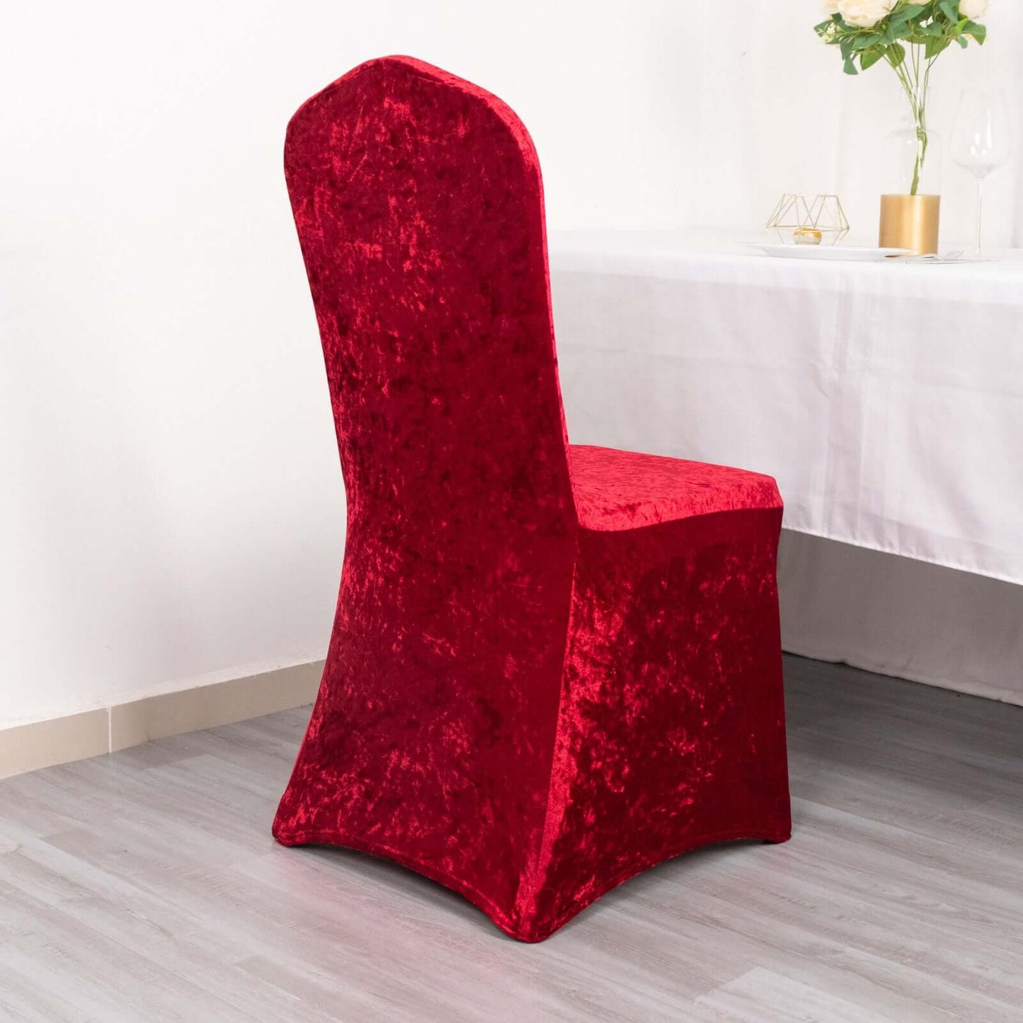 Crushed Velvet Spandex Banquet Chair Cover Fitted Slipcover Red - Stretch 190GSM Slipcover with Foot Pockets