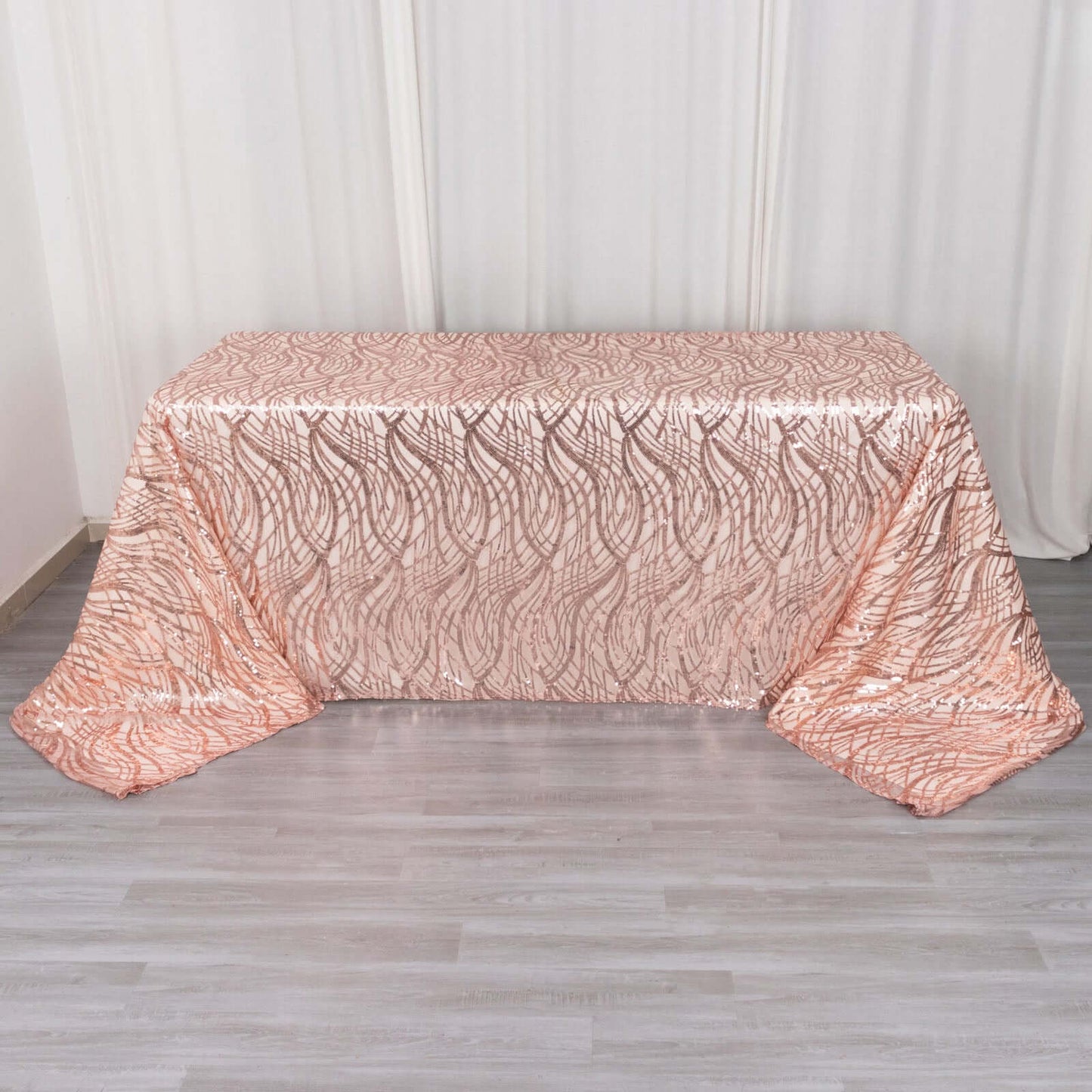 Mesh 90"x156" Rectangle Tablecloth Rose Gold - Wave Sequin Embroidered Table Cover