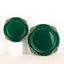 10-Pack Plastic 8" Round Dessert Plates in Hunter Emerald Green with Gold Leaf Embossed Rim - Disposable Vintage Baroque Style Salad Plates