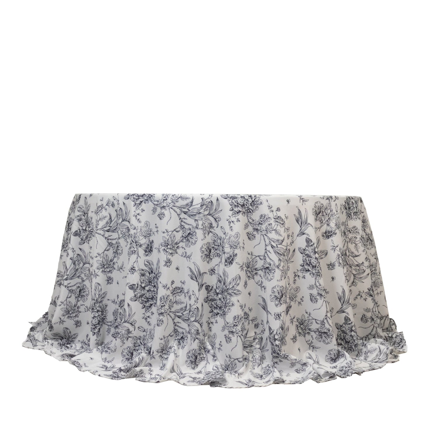 Polyester 132" Round Tablecloth White - Black French Toile Pattern for Chic Weddings