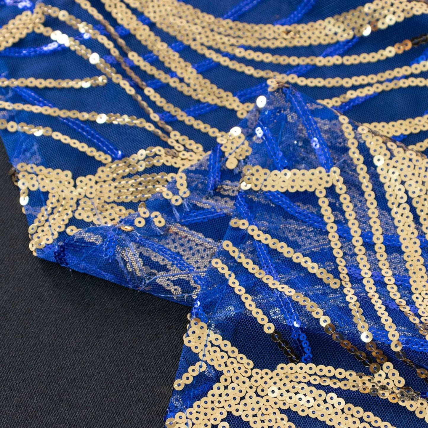 Mesh 72"x72" Table Overlay Square Tablecloth Royal Blue - Wave Embroidered Sequins Table Topper