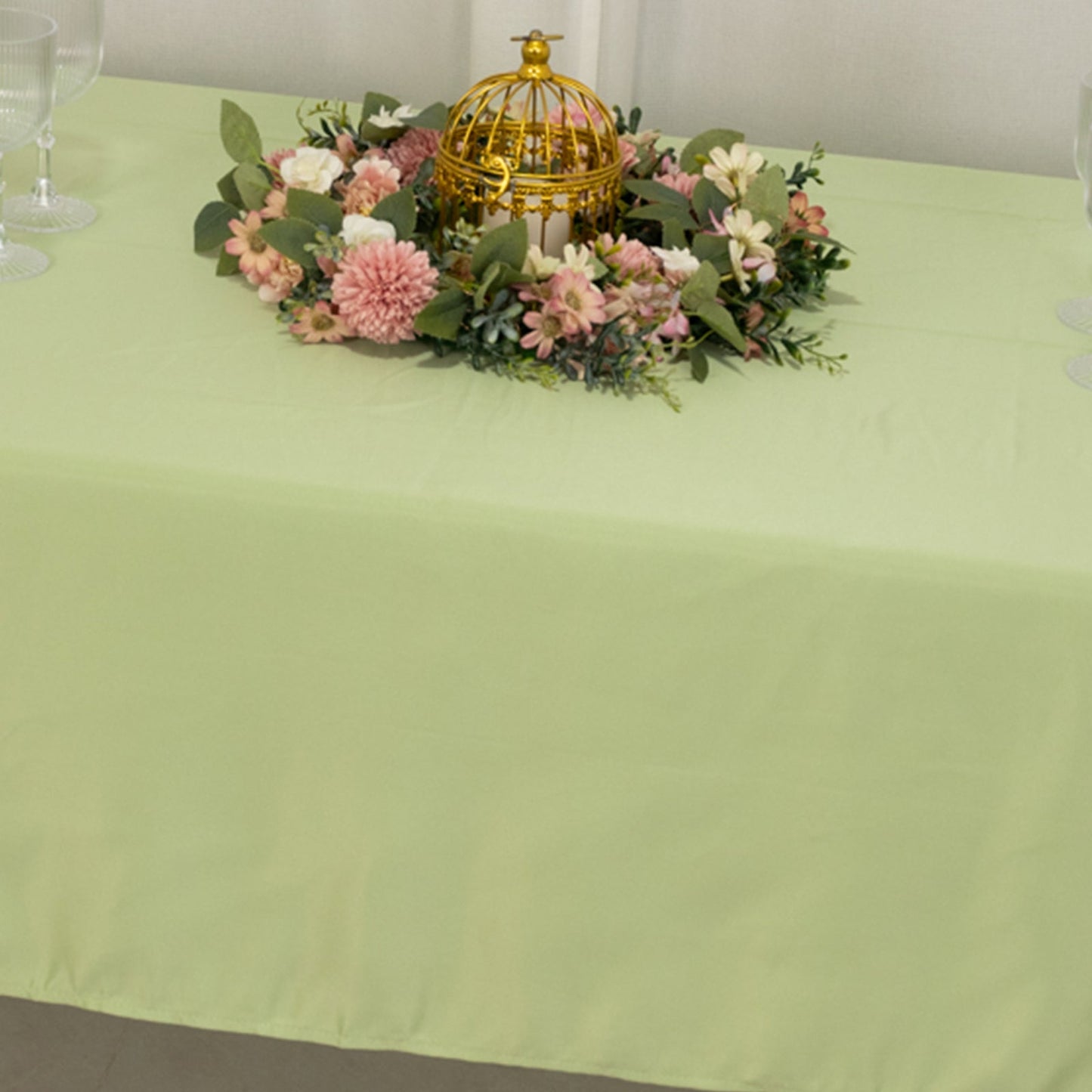 Lamour Satin 60"x102" Rectangle Tablecloth Sage Green - Durable & Silky Soft Feel Table Cover