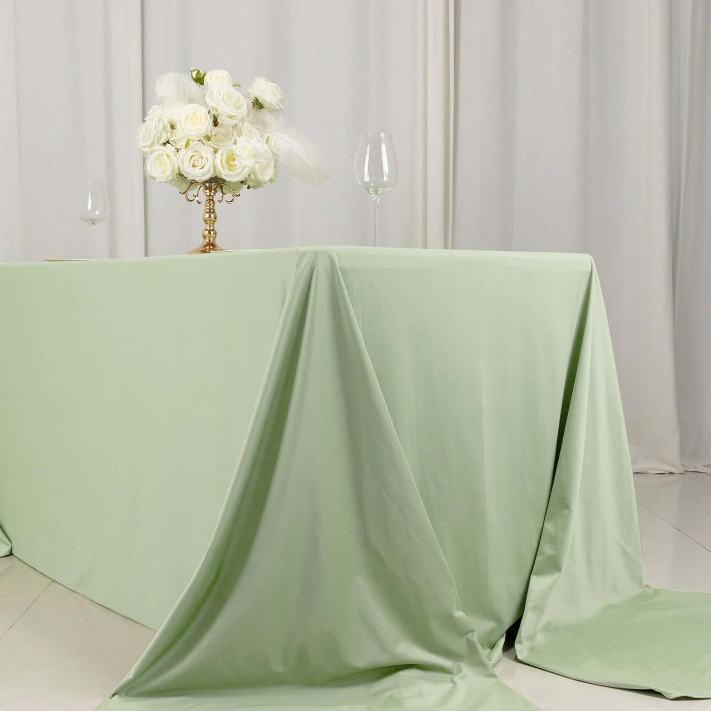 Scuba Rectangular 90"x156" Tablecloth Sage Green - Wrinkle Free, Stain Resistant & Seamless Table Cover