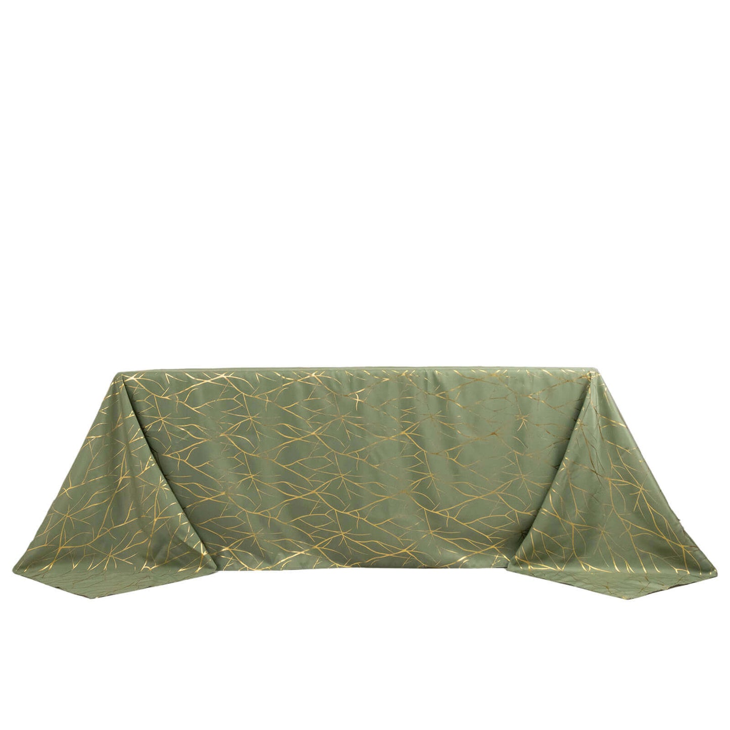 Polyester 90"x132" Rectangle Tablecloth Dusty Sage Green with Gold Foil Tree Branch Pattern - Wrinkle-Resistant Seamless Table Cover
