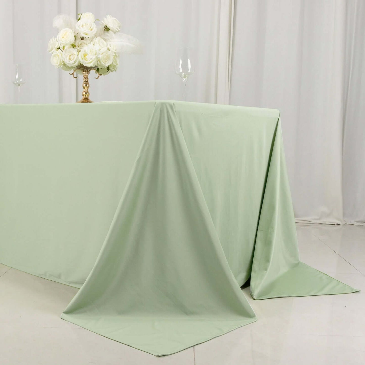 Scuba Rectangular 90"x132" Tablecloth Sage Green - Wrinkle Free, Stain Resistant & Seamless Table Cover