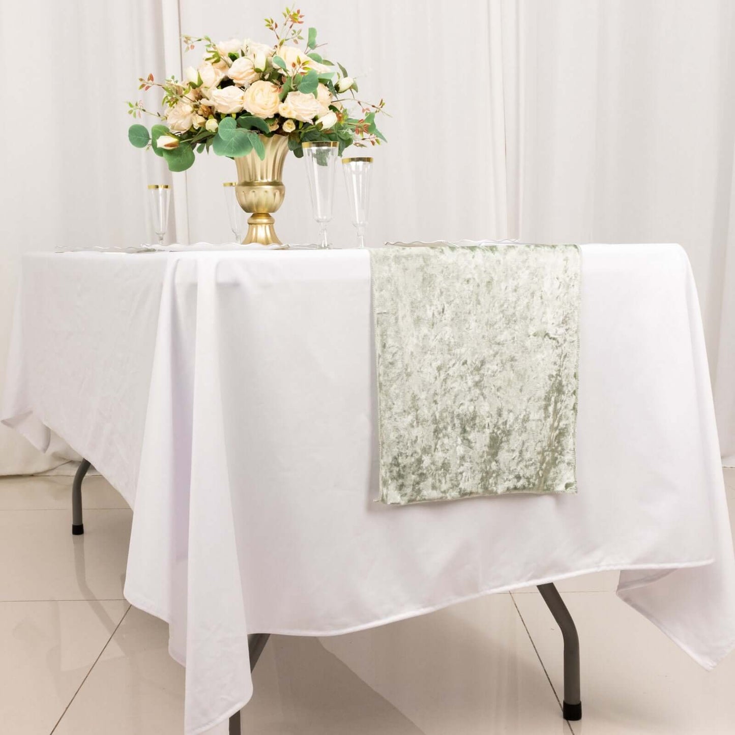 Premium Crushed Velvet 12"x108" Table Runner Sage Green - Soft & Wrinkle-Resistant Table Linen