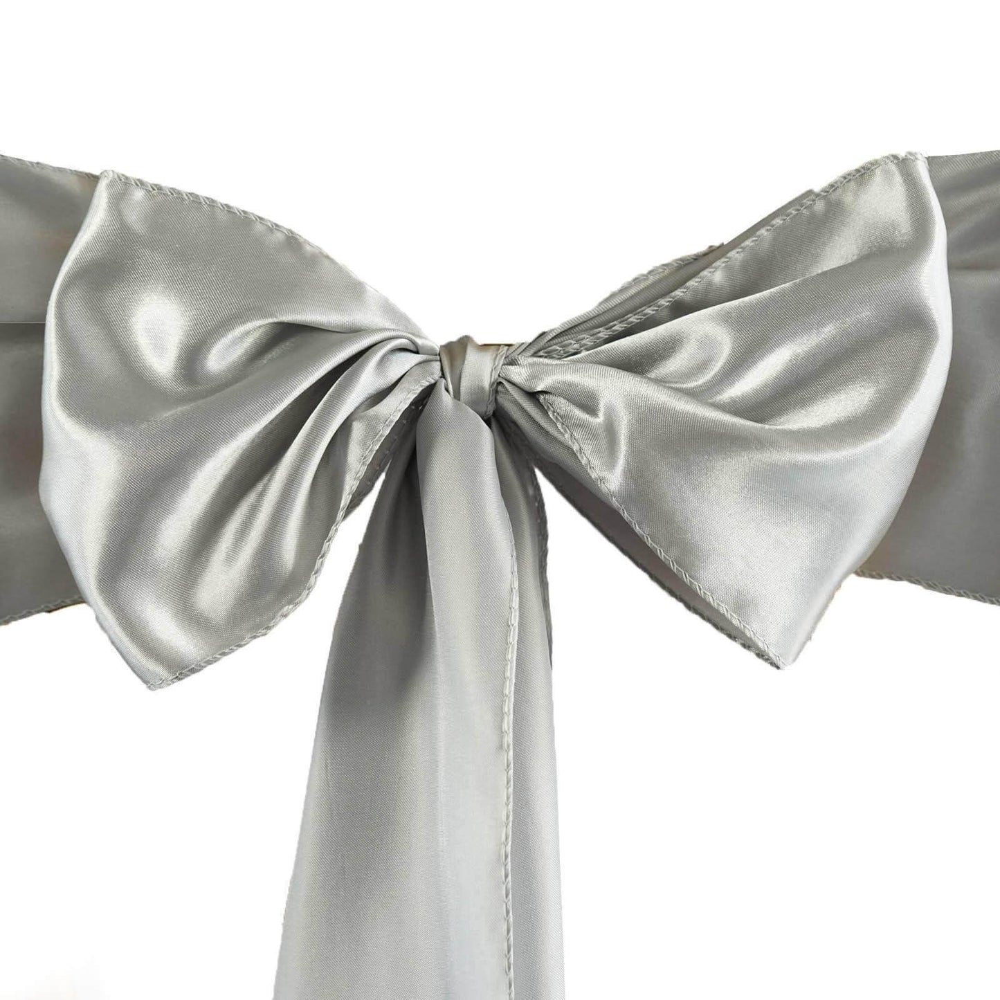 5 Pack Satin Chair Sashes Silver - Durable Chair Bows with Shiny Finish 6"x106"