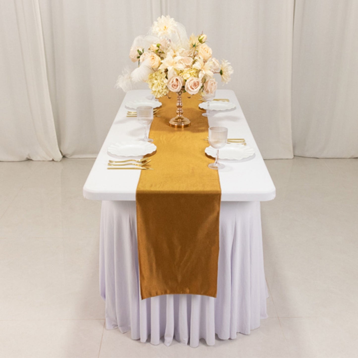 Scuba Polyester 12"x108" Table Runner Shimmer Gold - Wrinkle-Free Table Linen for Events and Banquets