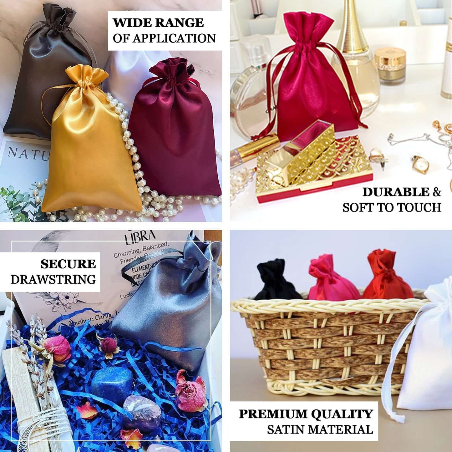 12 Pack 6"x9" Gold Satin Drawstring Wedding Party Favor Gift Bags