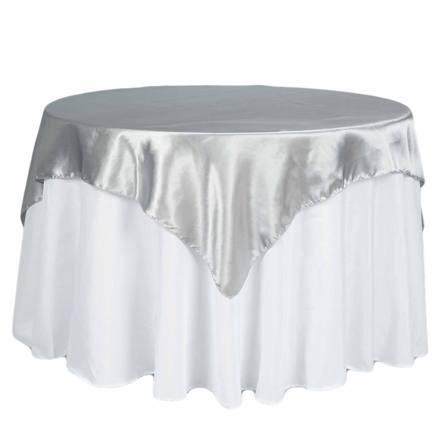 Satin 72"x72" Table Overlay Square Tablecloth Silver - Smooth Finish Table Cover