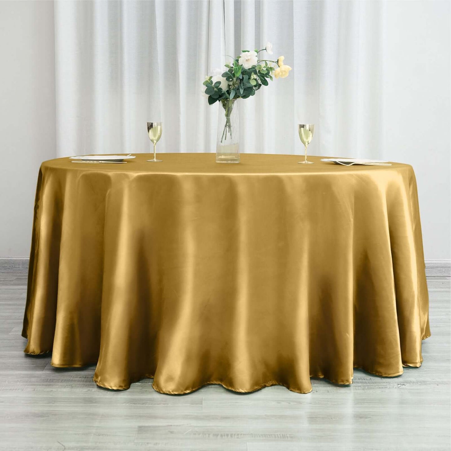 Satin 120" Round Tablecloth Gold - Stylish Seamless Table Cover for Weddings & Events