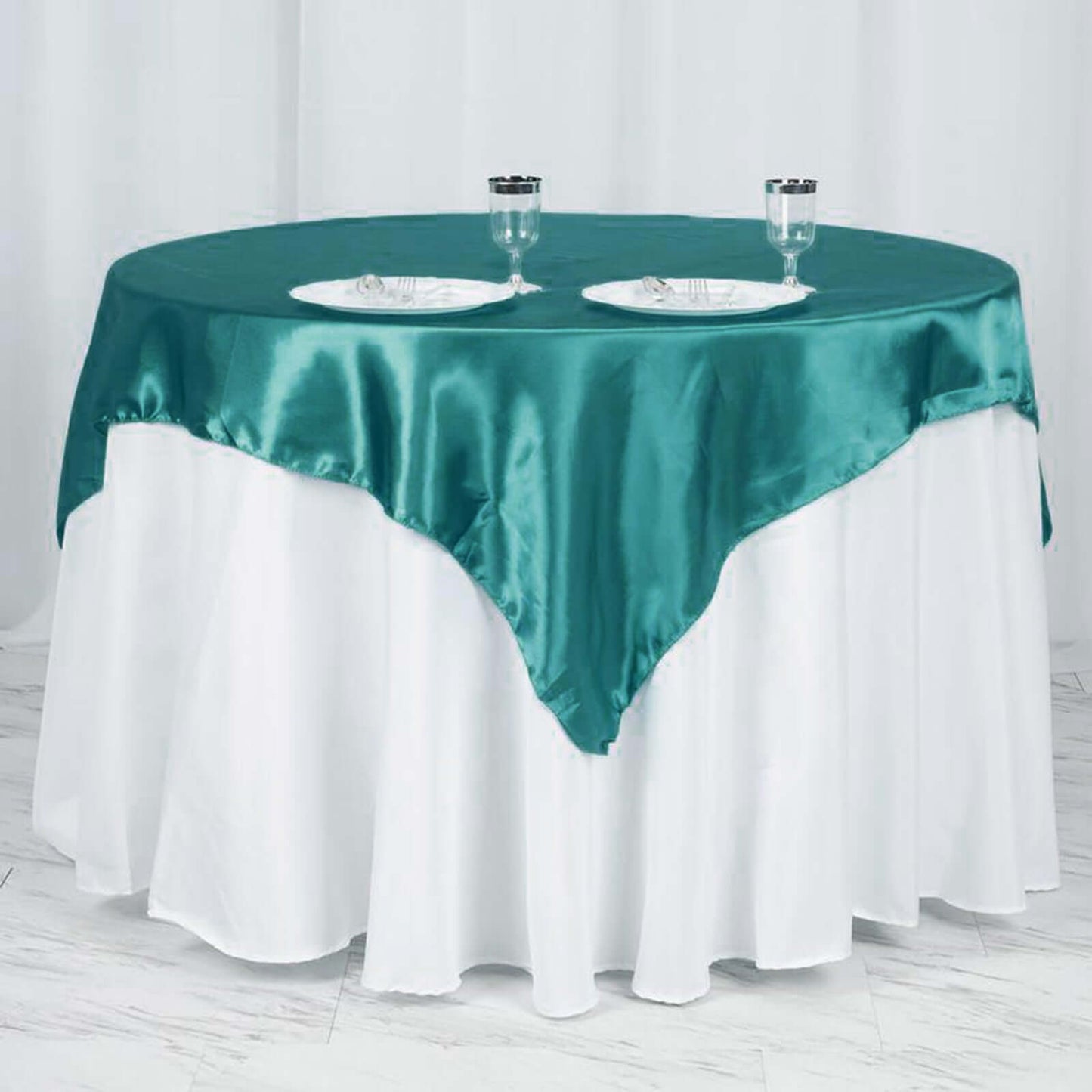 Satin 60"x60" Table Overlay Square Tablecloth Turquoise - Smooth Silky Touch Table Cover