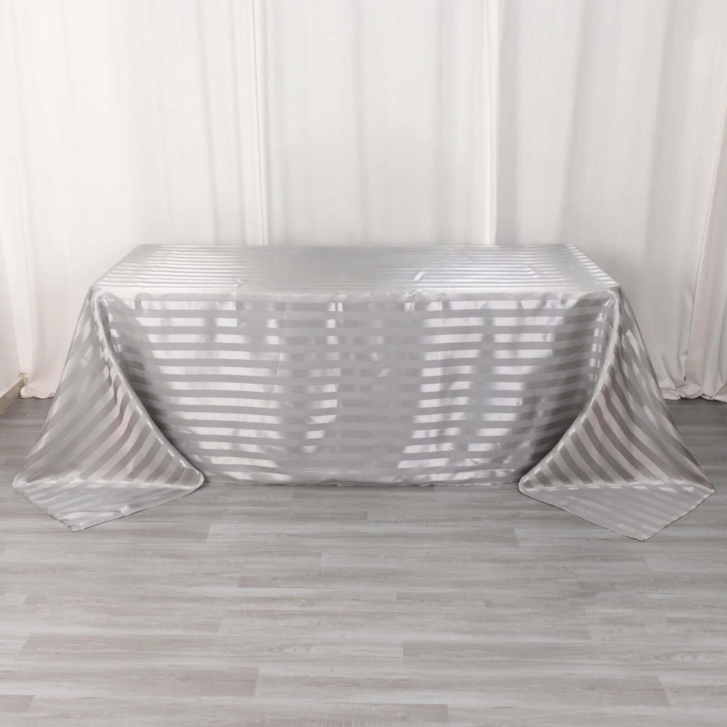 Satin Striped 90"x132" Rectangular Tablecloth Silver - Seamless Silky Smooth Table Cover