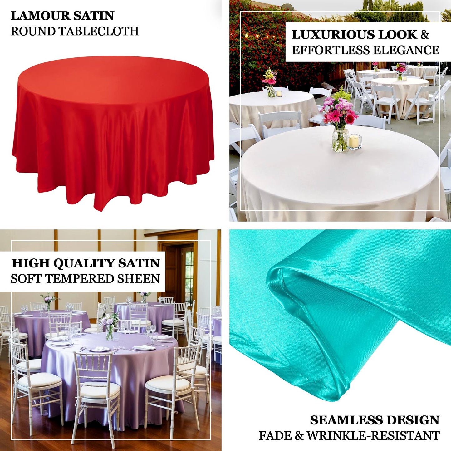 Lamour Satin 108" Round Tablecloth Burgundy - Durable & Silk-Like Table Cover