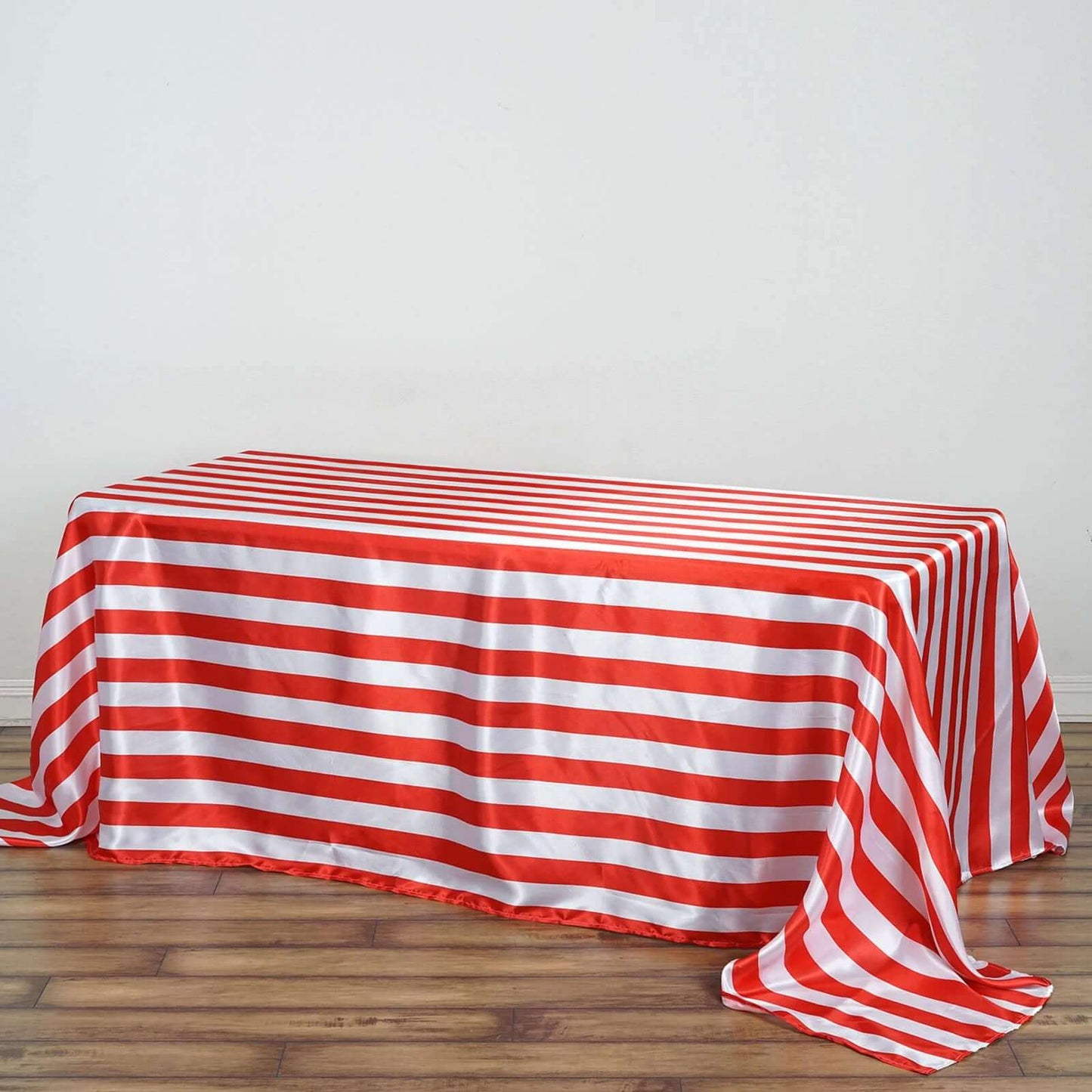 Satin 90"x132" Rectangle Tablecloth Red/White - Stripe Design with Seamless Silky Smooth Finish Table Cover