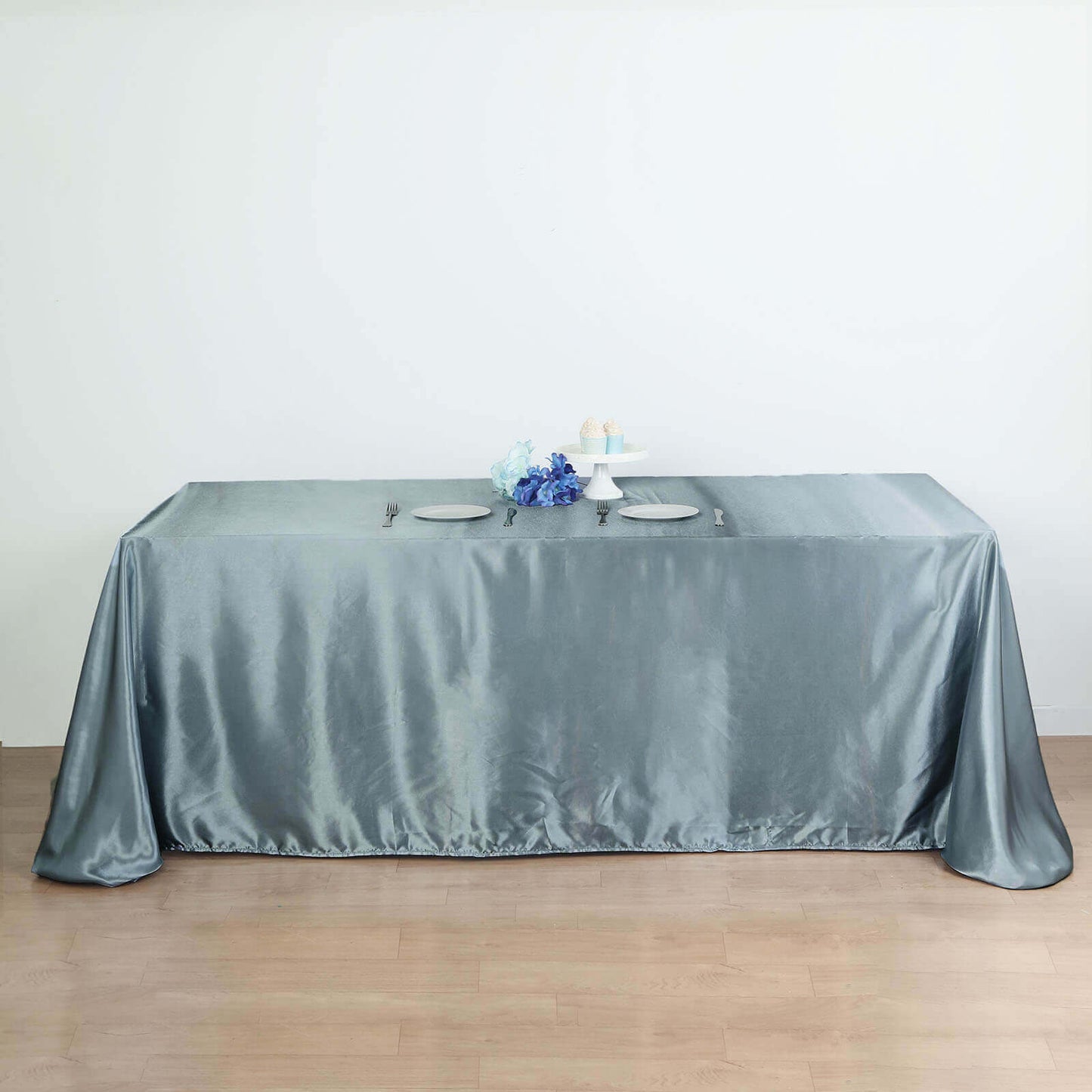 Satin Rectangular 90"x132" Tablecloth Dusty Blue - Seamless Table Cover