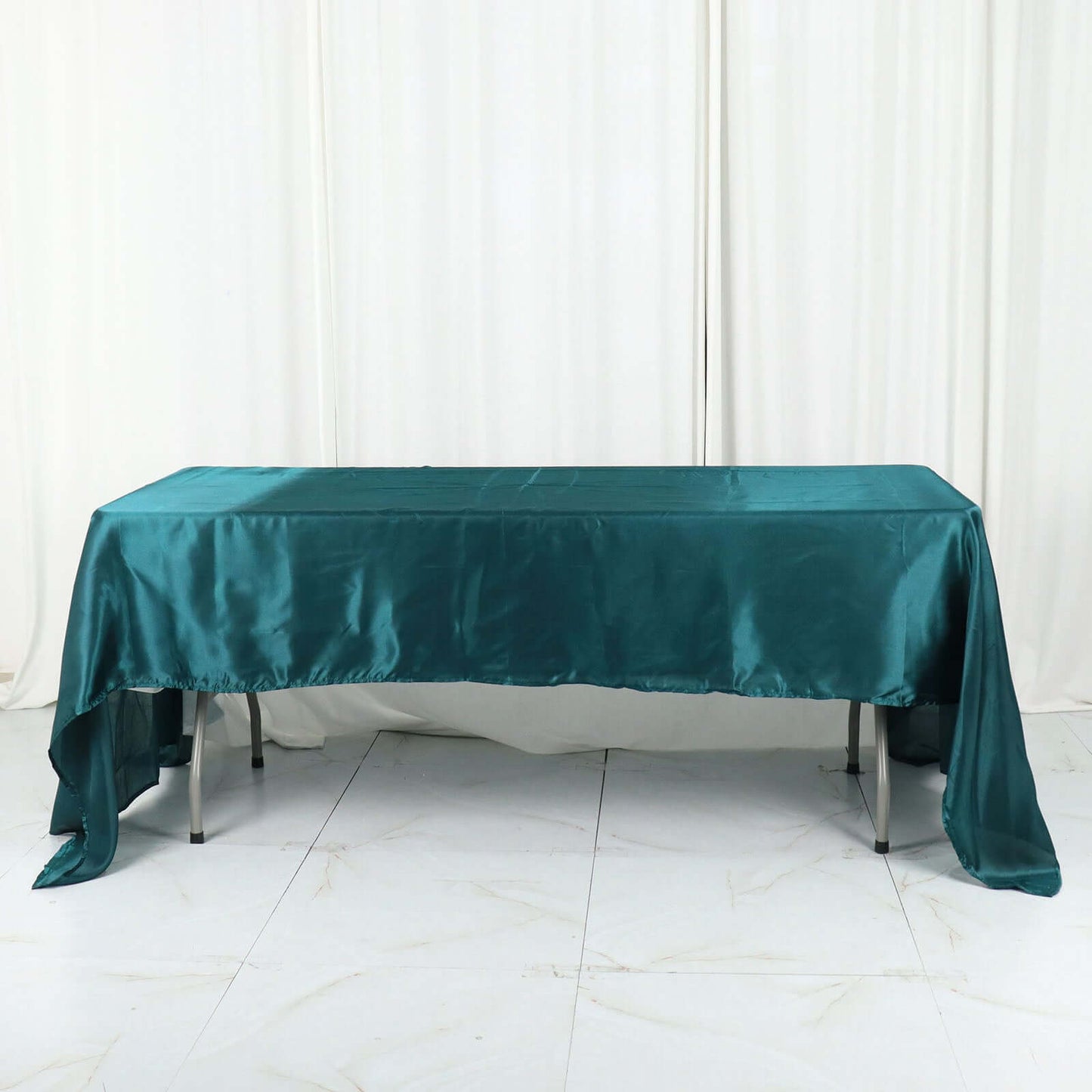 Satin Rectangular 60"x126" Tablecloth Peacock Teal - Smooth and Lustrous Table Cover