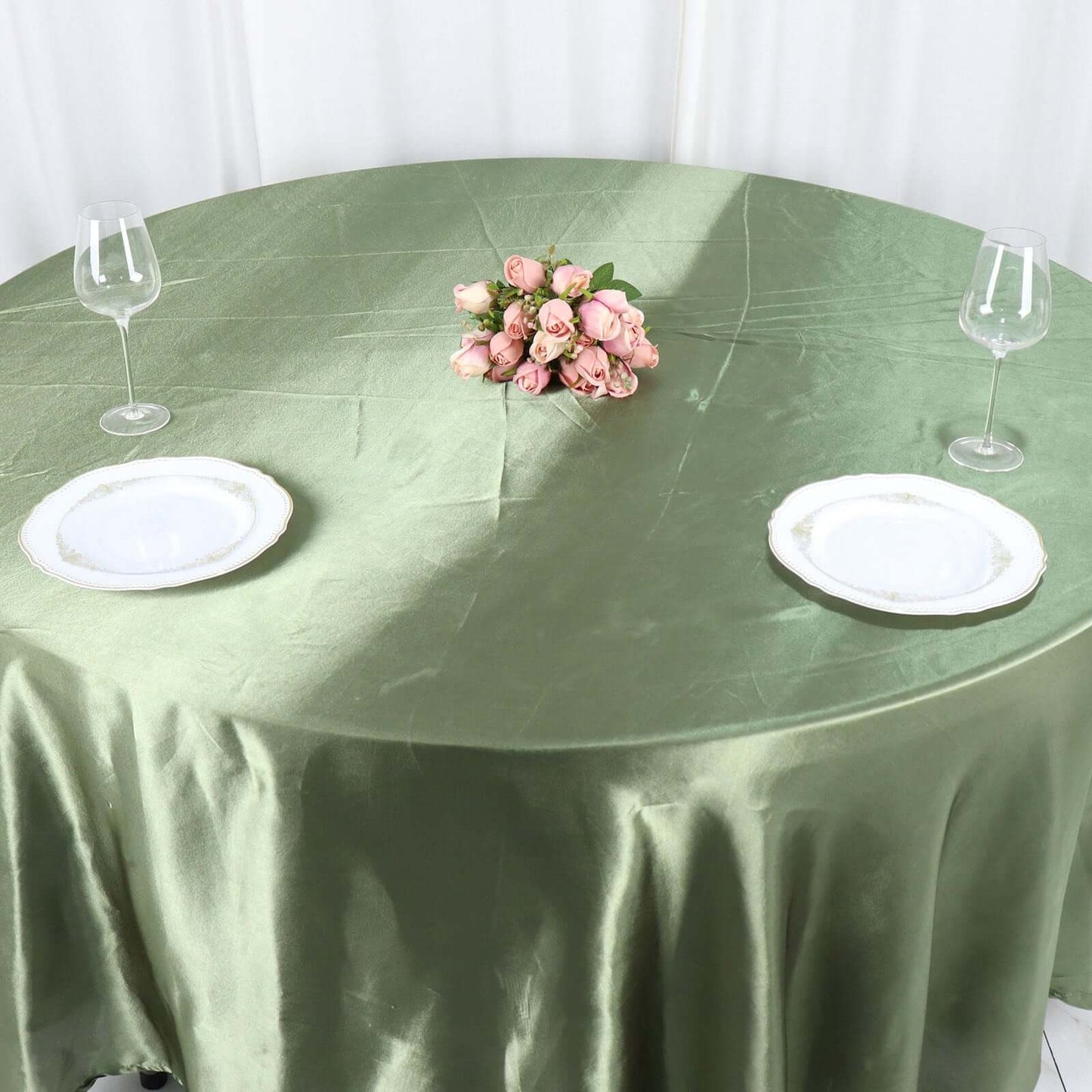 Satin 108" Round Tablecloth Dusty Sage Green - Smooth and Lustrous Table Cover