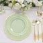 10-Pack Plastic 10" Round Dinner Plates in Sage Green with Gold Scalloped Rim - Disposable Party Plates