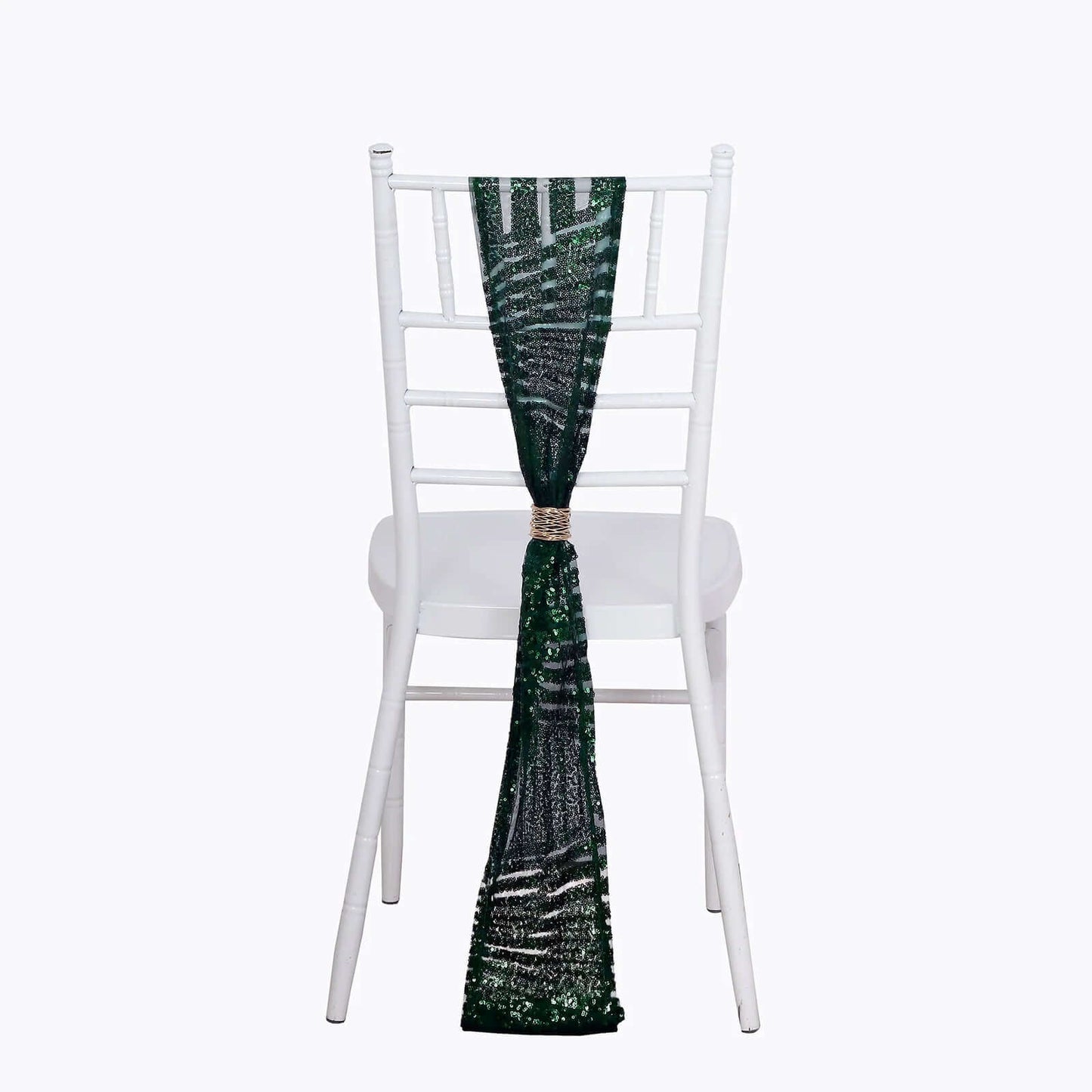 5 Pack Glitz Sequin Chair Sashes with Geometric Diamond Design 6"x88" Hunter Emerald Green