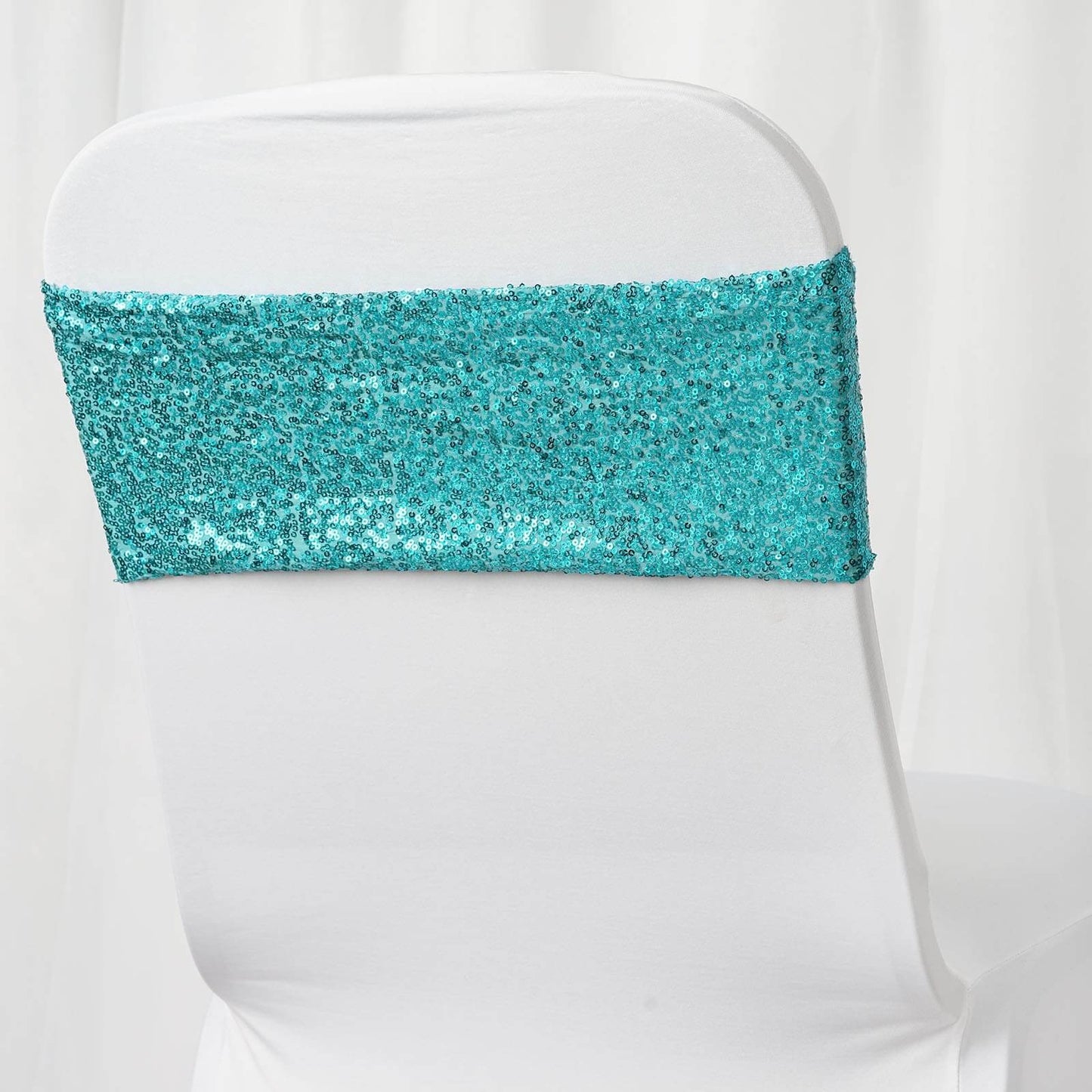 5 Pack Sequin Spandex Chair Sashes Turquoise - Stretch Chair Bands 6"x15"