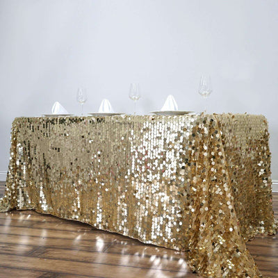 Sequin 90"x132" Rectangle Tablecloth Champagne - Seamless Big Payette Table Cover