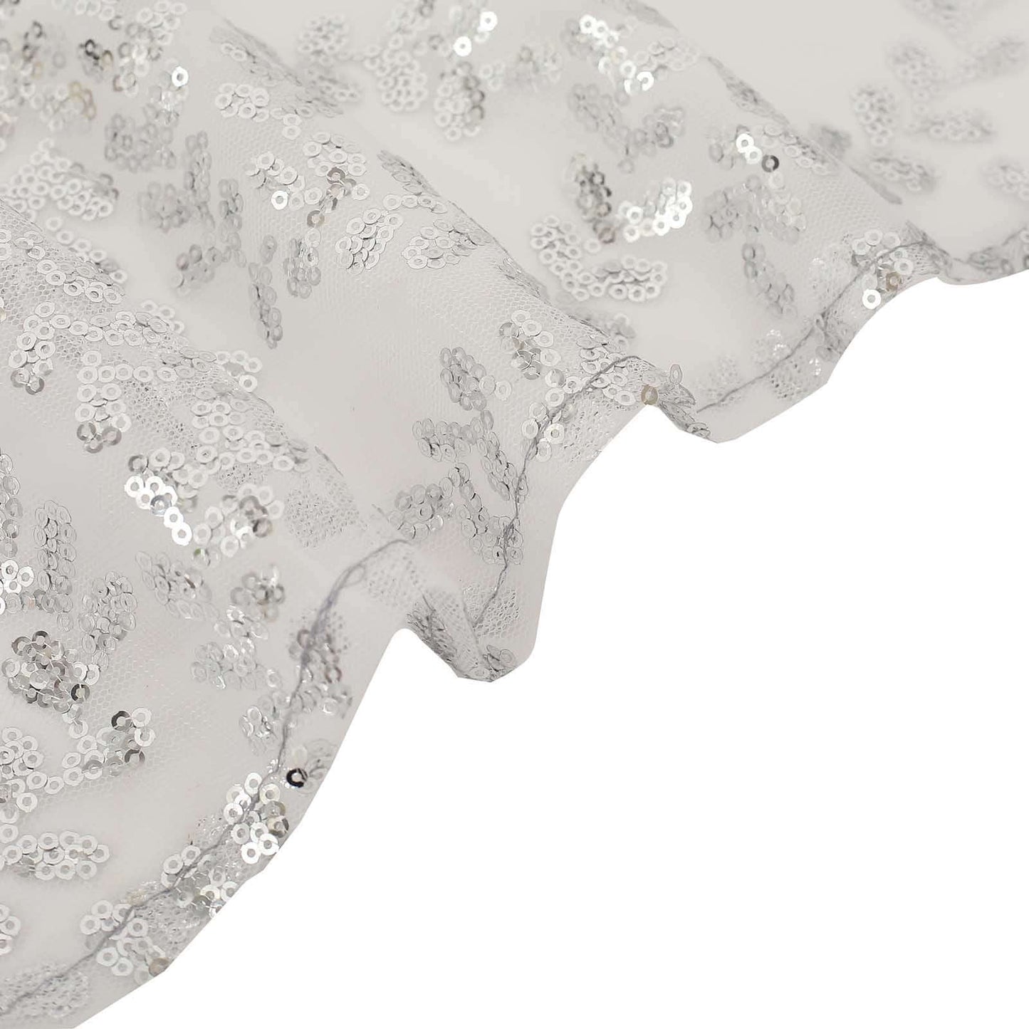 5 Pack Tulle Chair Sashes with Leaf Vine Embroidered Sequins Silver 6"x88"