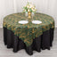 Mesh 72"x72" Table Overlay Square Tablecloth Hunter Emerald Green - Wave Embroidered Sequins Table Topper
