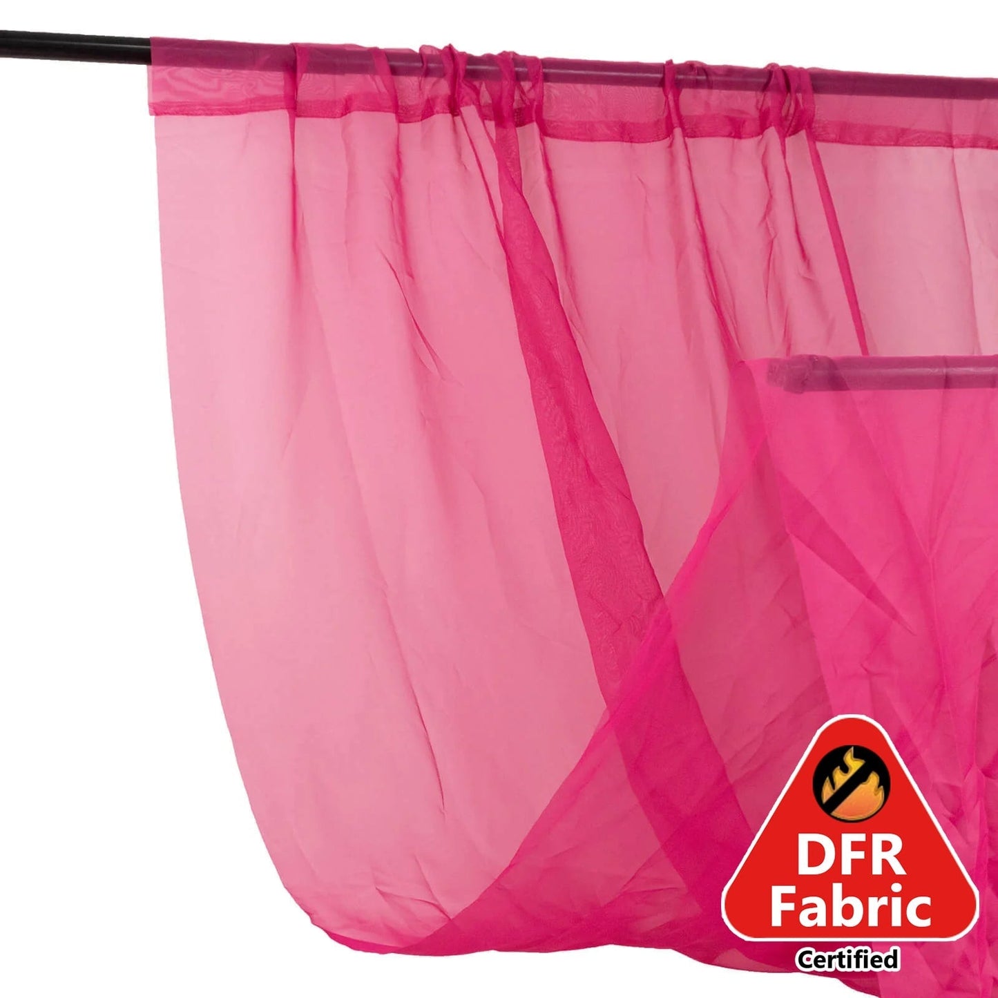 5ftx32ft Fuchsia Chiffon Curtain Panel, Durable Flame Resistant Backdrop Ceiling Drapery With Rod Pocket