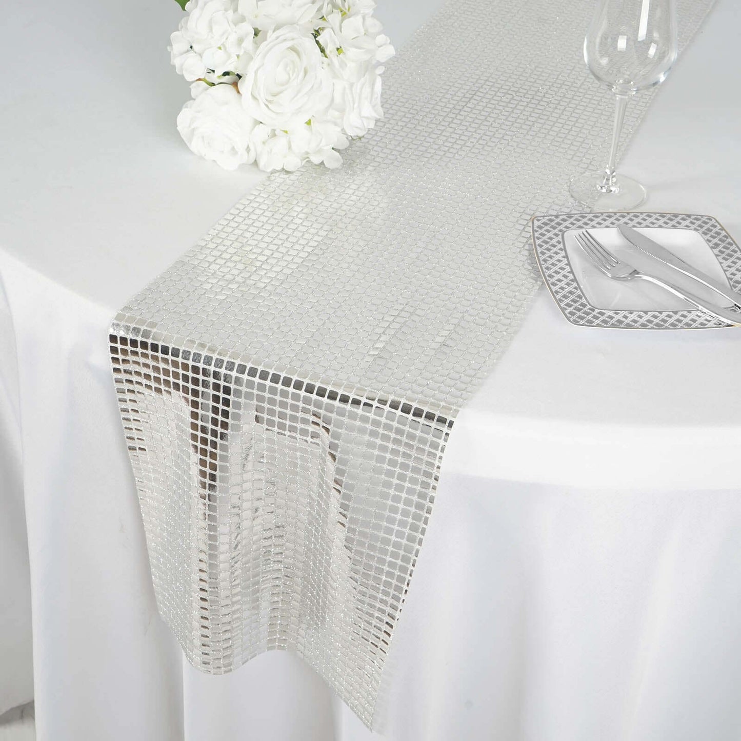Mirror Foil 12"x108" Table Runner Silver - Shiny Metallic Party Table Decor
