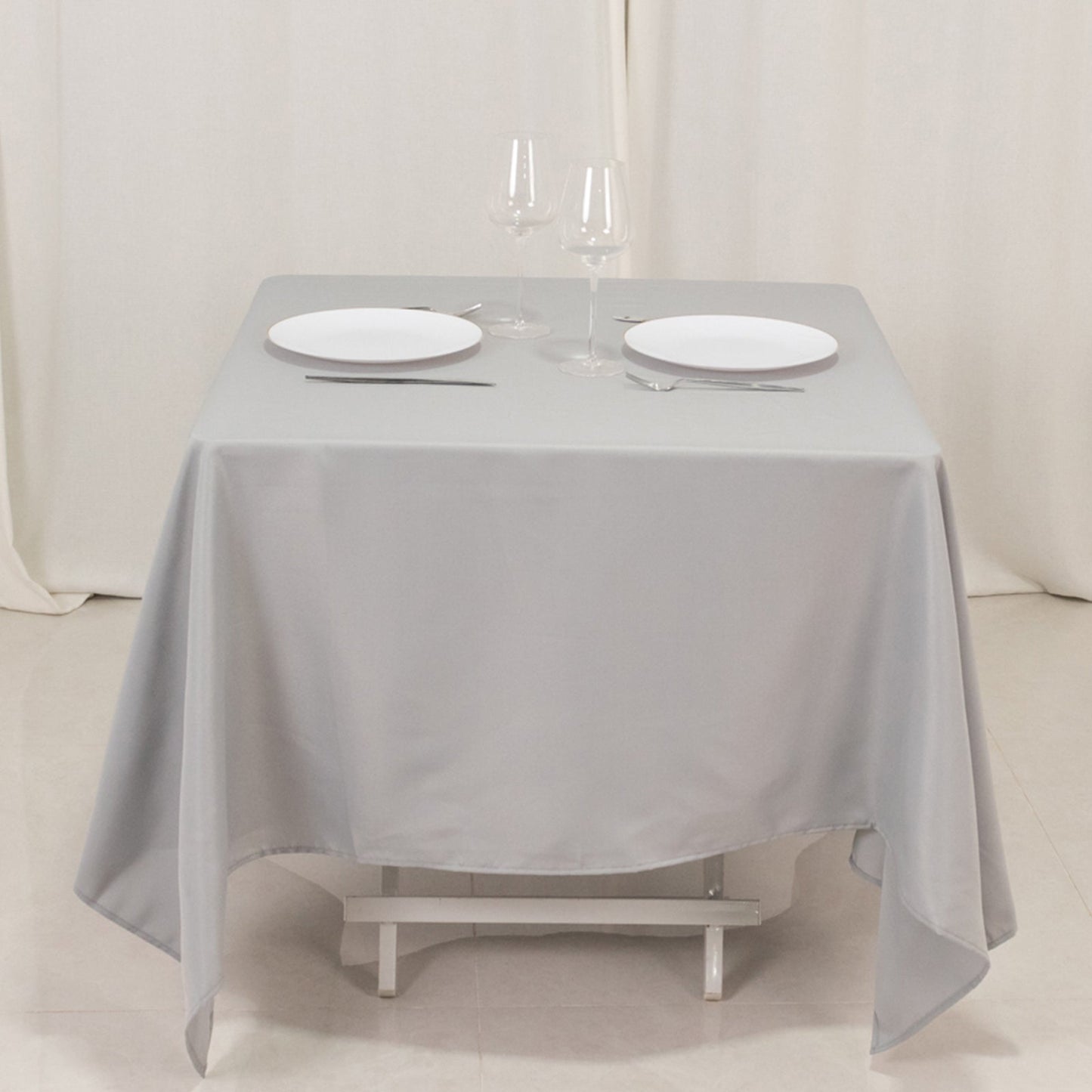 Premium Polyester Square Tablecloth 70"x70" Silver 220GSM Wrinkle-Resistant Table Cover