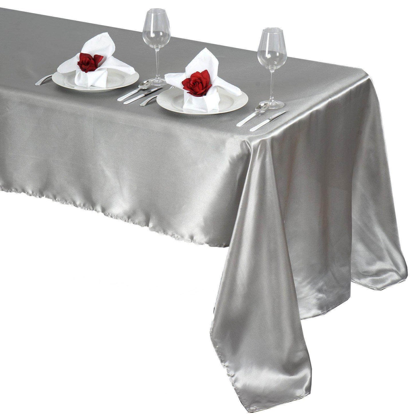 Satin Rectangular 60"x126" Tablecloth Silver - Smooth and Lustrous Table Cover