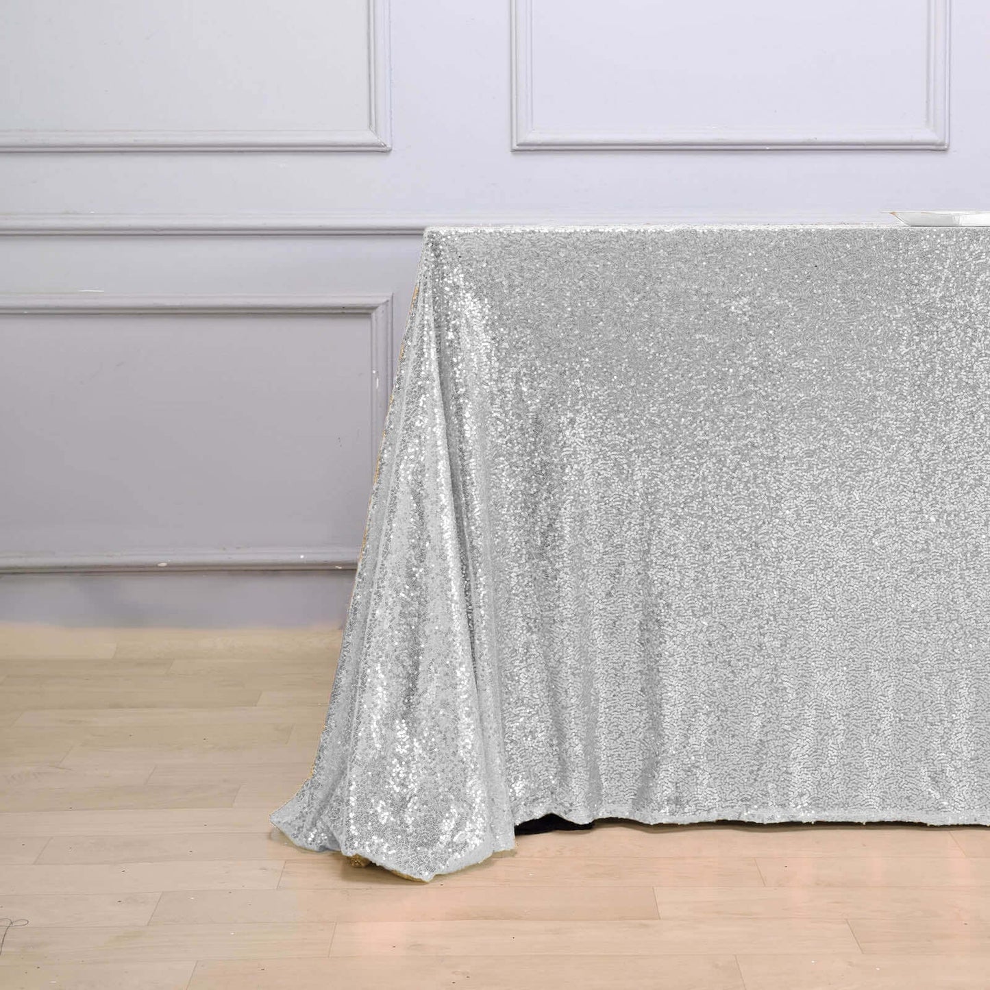 Sequin 90"x156" Rectangle Tablecloth Silver - Seamless Twinkling Table Cover