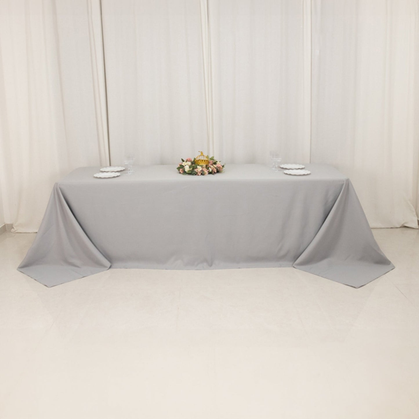 Premium Polyester 90"x156" Rectangle Tablecloth Silver - Seamless 220GSM Stain-Resistant Table Cover