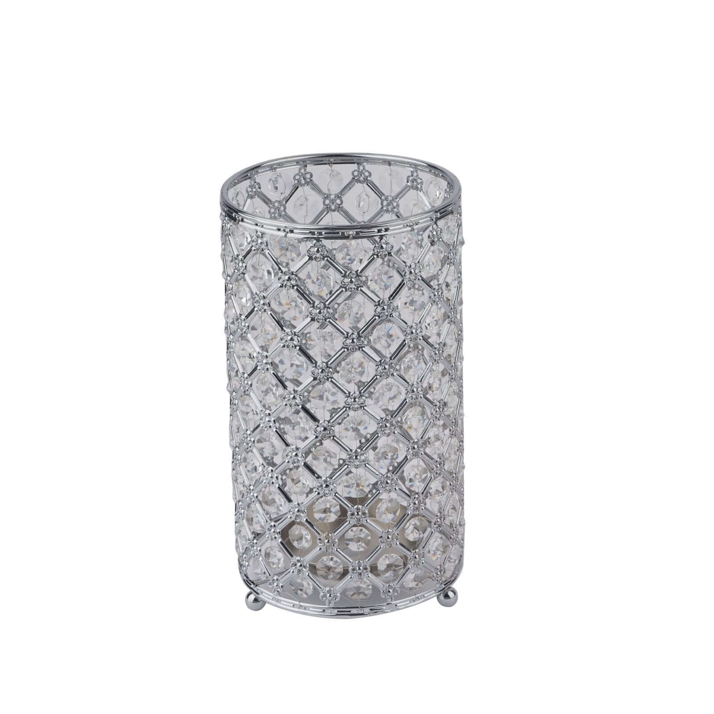 2-Pack Metal Crystal Beaded Pillar Holders Metallic Silver - Versatile Stem Vase Set for Decor 9"