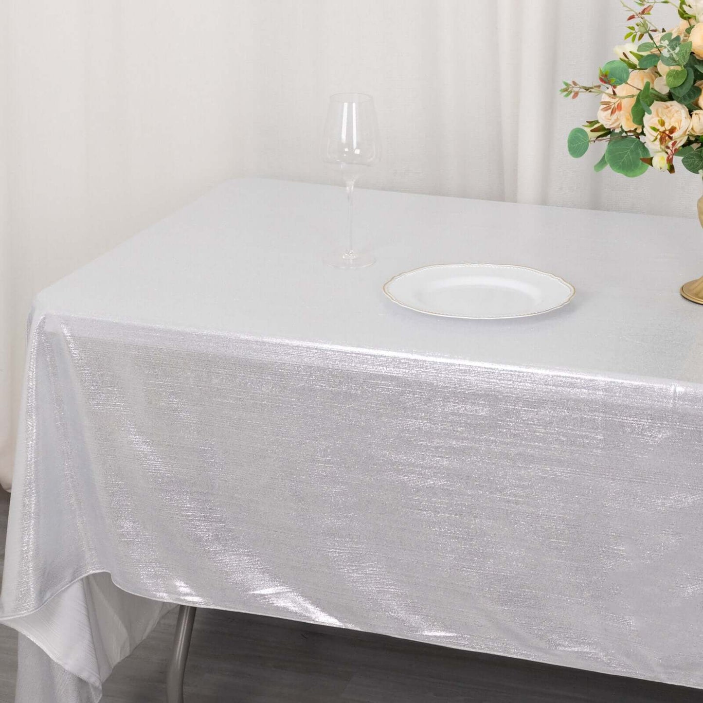 Sequin Dots Polyester 60"x126" Rectangle Tablecloth Shimmering Silver - Wrinkle Free & Sparkling Table Cover