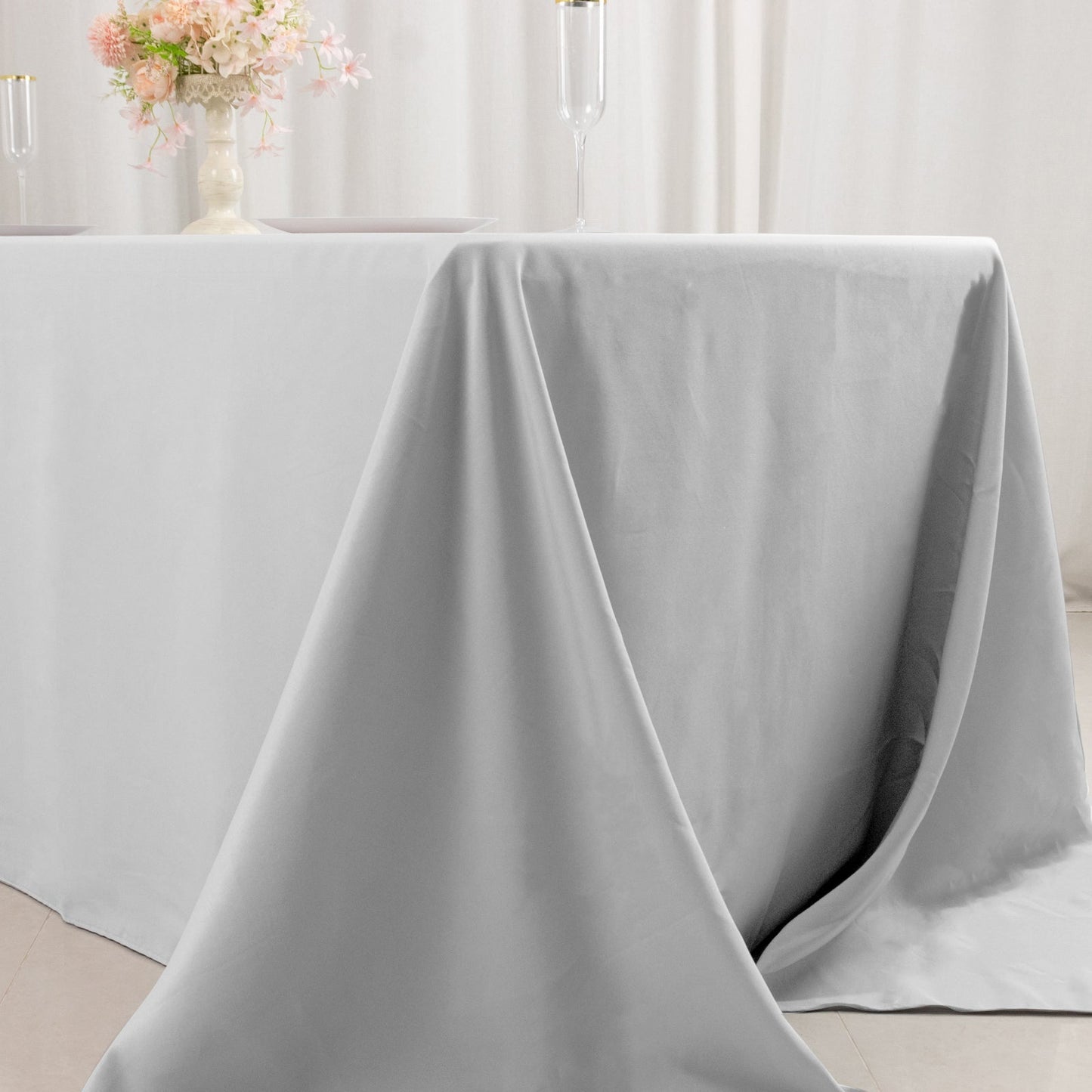 Premium Polyester 90"x132" Rectangle Tablecloth Silver - Seamless 220GSM Stain-Resistant Table Cover