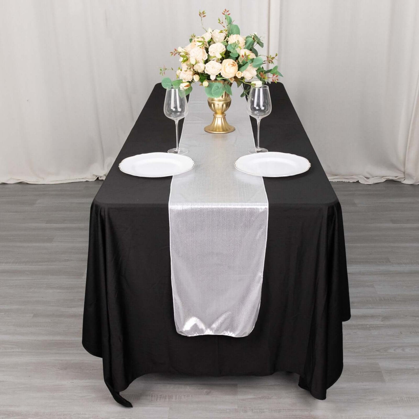 Polyester 12"x108" Table Runner Silver Shimmer Sequin Dots - Wrinkle-Free Finish Table Linen