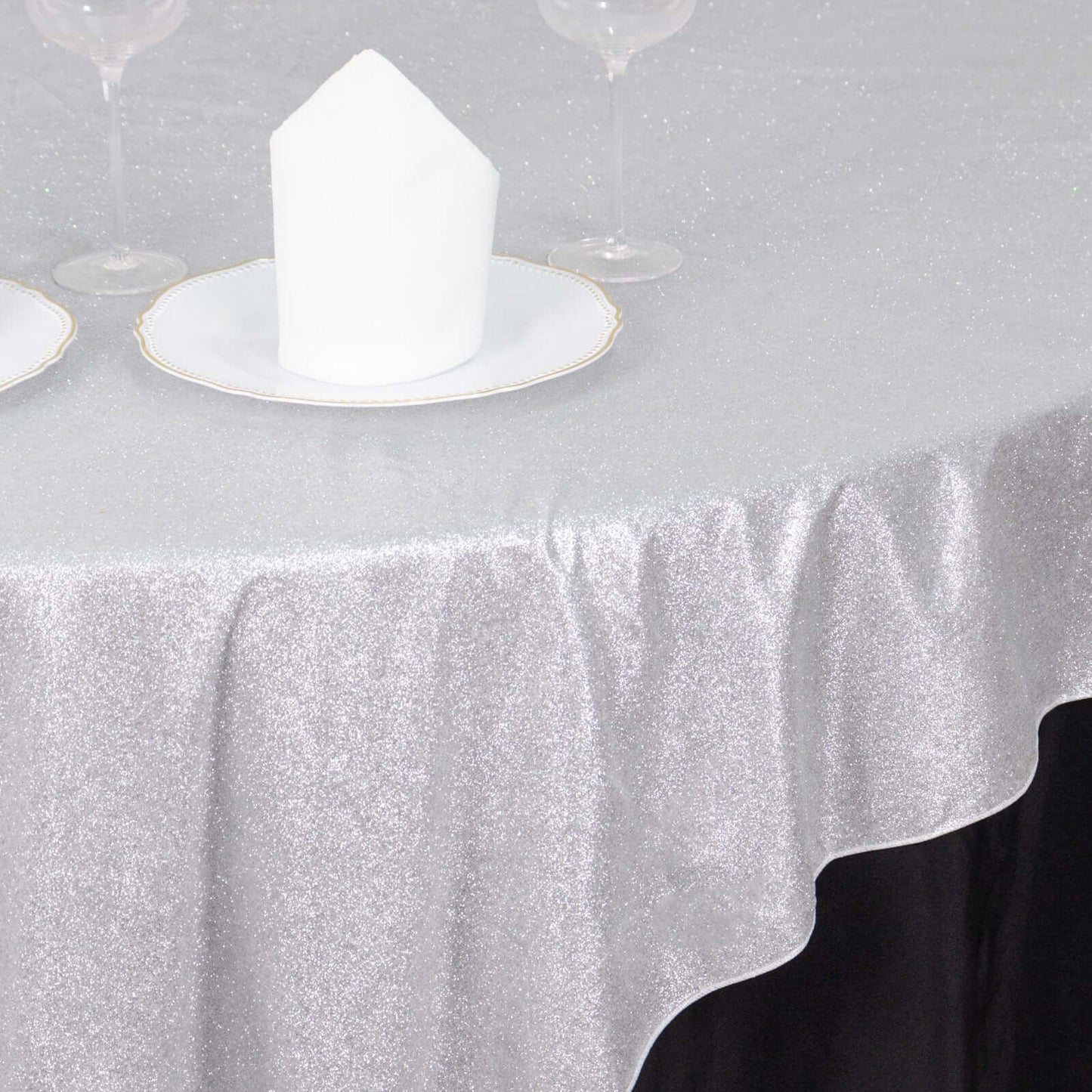 Polyester 72"x72" Table Overlay Square Tablecloth Silver - Glitter Sparkle Table Topper