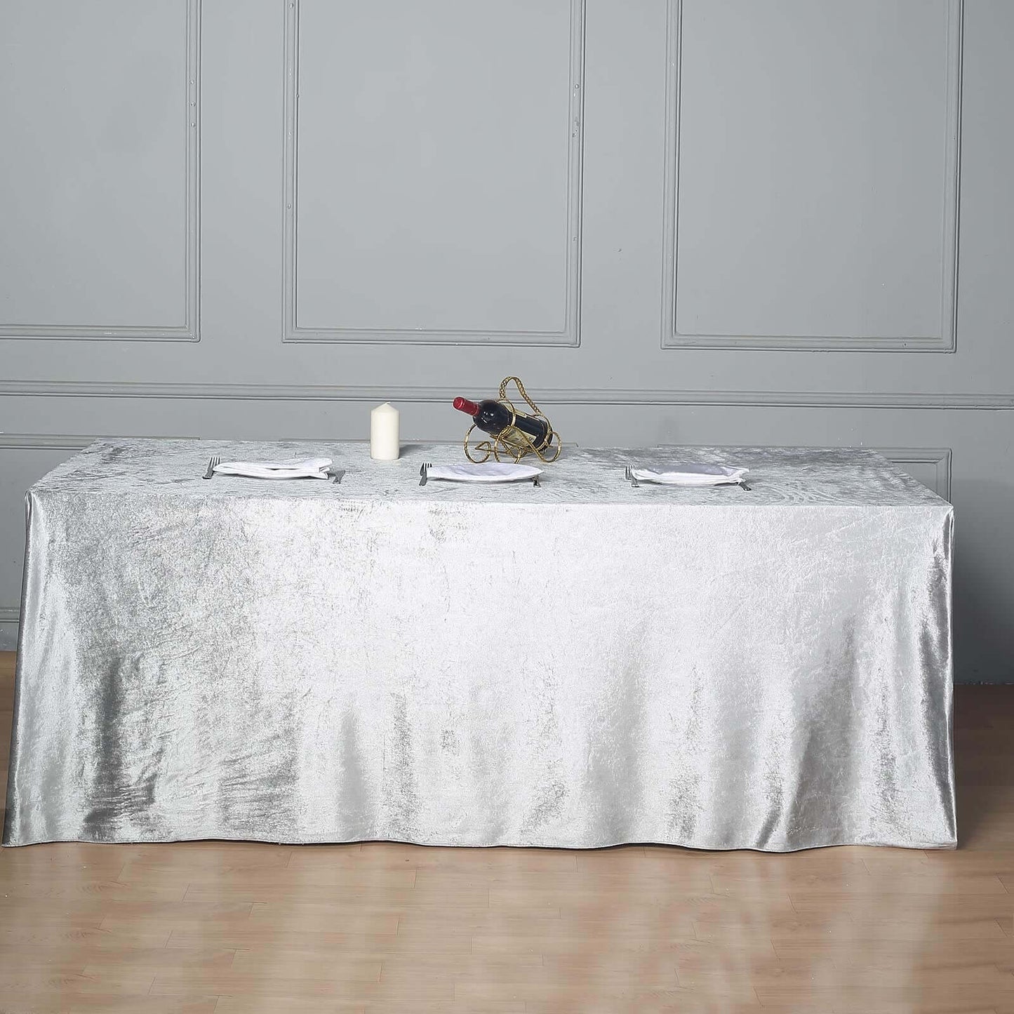 Premium Velvet 90"x156" Rectangle Tablecloth Silver - Reusable Soft & Seamless Table Cover