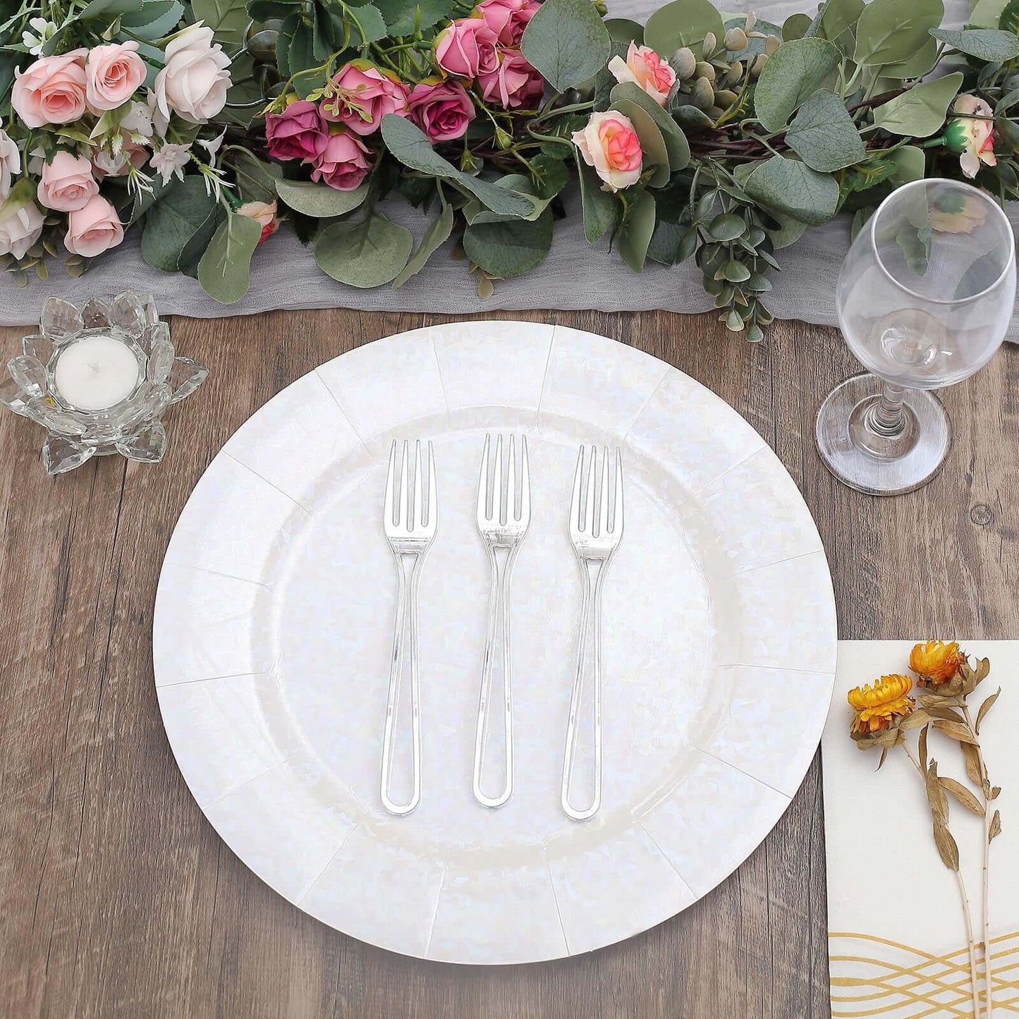 24-Pack Plastic Forks with Modern Hollow Handle Design Silver - Stylish Disposable Utensils 7"