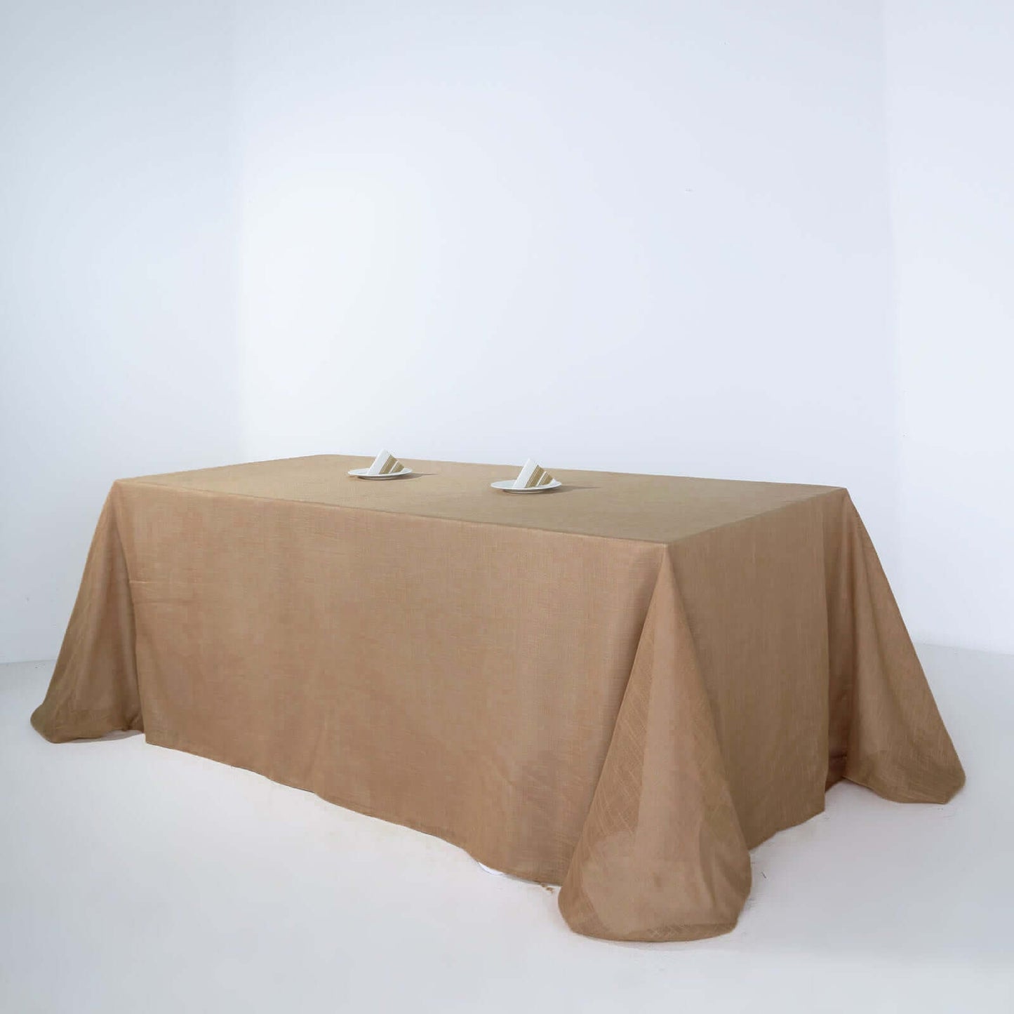 Faux Linen 90"x132" Rectangular Tablecloth Natural - Slubby Texture Wrinkle-Resistant Seamless Table Cover