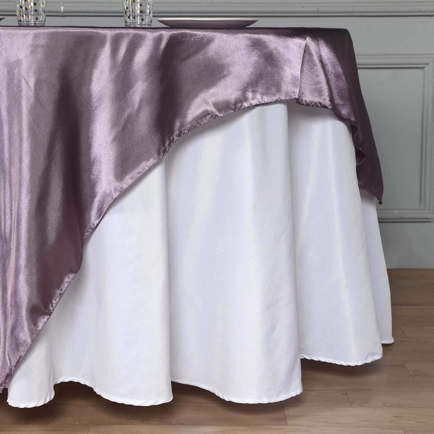 Satin 60"x60" Table Overlay Square Tablecloth Violet Amethyst - Smooth Silky Touch Table Cover