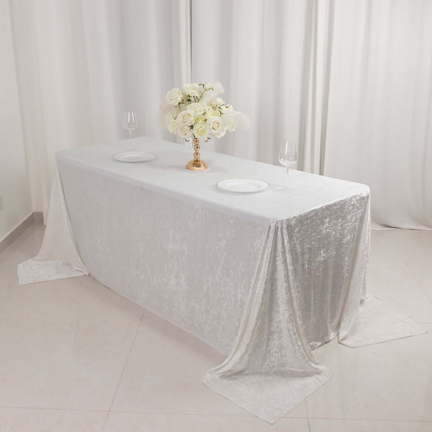 Premium Crushed Velvet 90"x132" Rectangle Tablecloth White - Reusable Soft & Graceful Seamless Table Cover