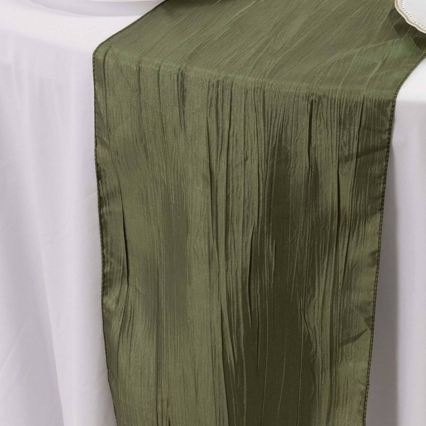 Taffeta 12"x108" Table Runner Dusty Sage Green - Accordion Crinkle Design